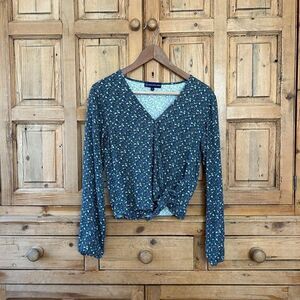 United by Blue Size XS Faux‎ Wrap Floral Tie Front Long Sleeve Shirt Cottagecore